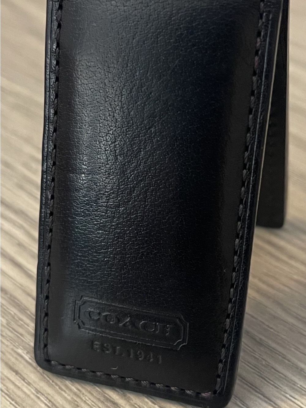 Coach Black Leather Money Clip with Embossed Logo